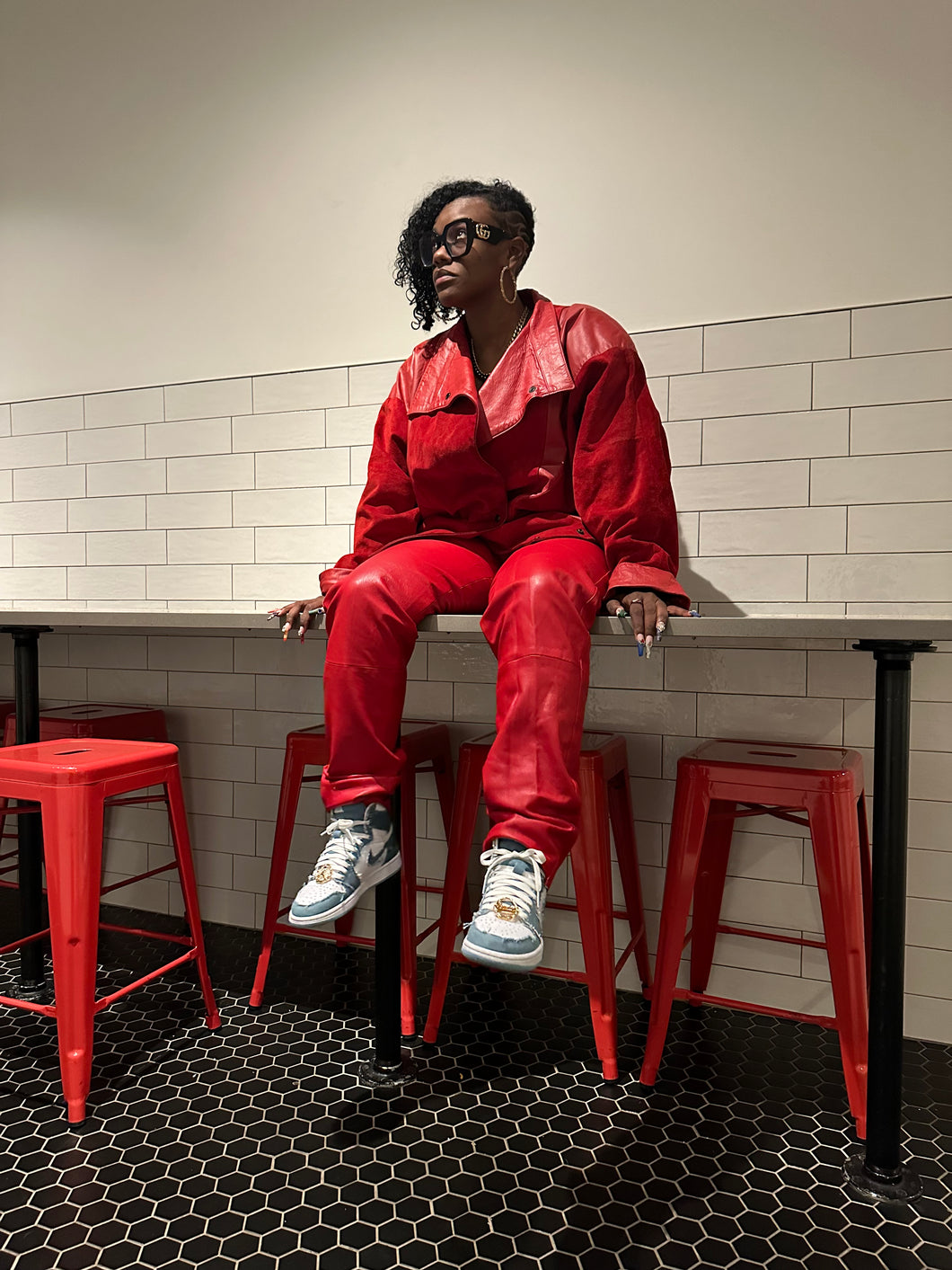“I give 84” Red Leather & Suede Jacket